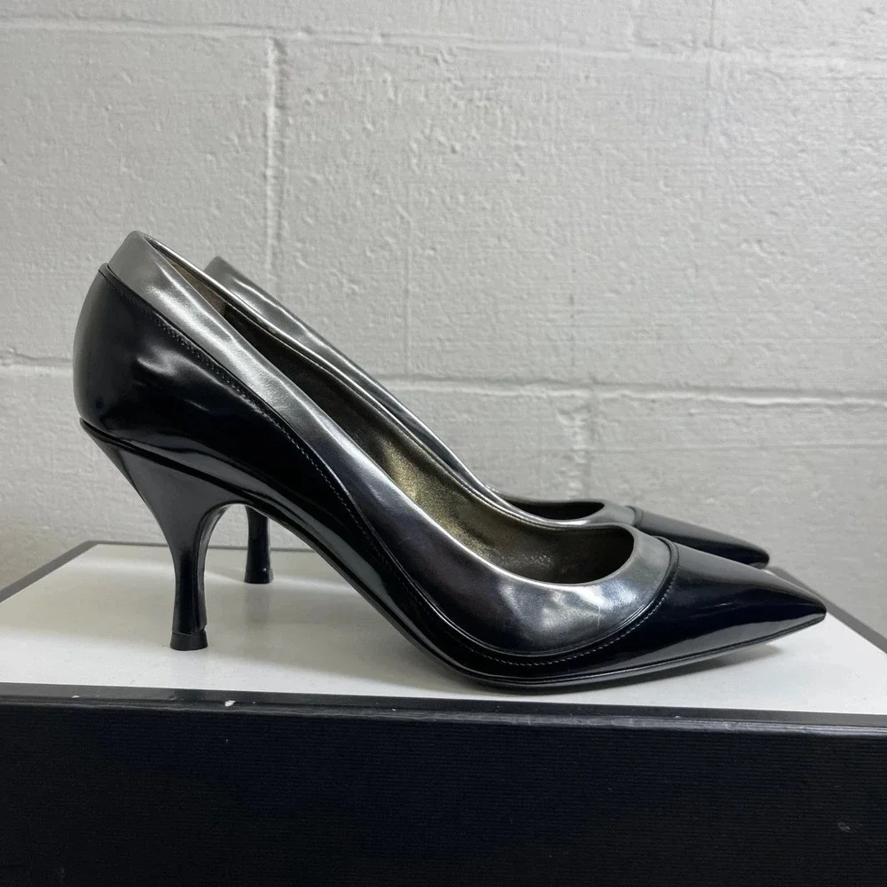 Lanvin Black Silver Pointed Toe Stiletto Pump Heels Womens 41 EU/8 US Italy Made